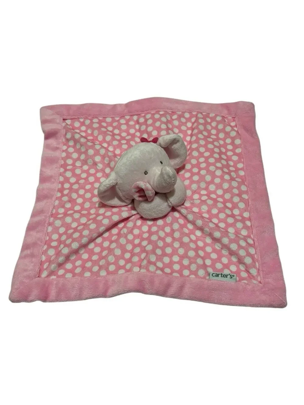 Carters Pink Polka Dot Elephant Lovey Security Blanket Plush Baby 2016 13”x13”